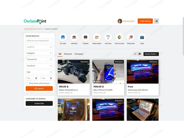 Alpha Osclass Theme - Classifieds & Marketplace - Osclass themes