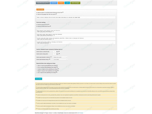 OsclassPoint.com - Backoffice Manager Plugin