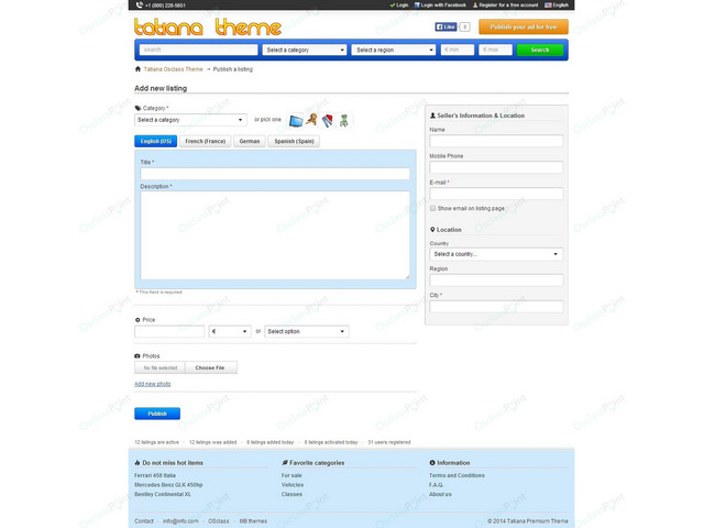 Classifieds & Marketplace - Tatiana Free Osclass Theme
