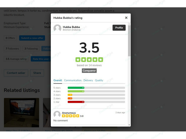 User Rating Plugin - Osclass plugins - OsclassPoint.com
