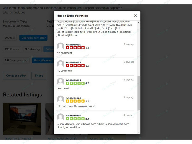 OsclassPoint.com - User Rating Plugin