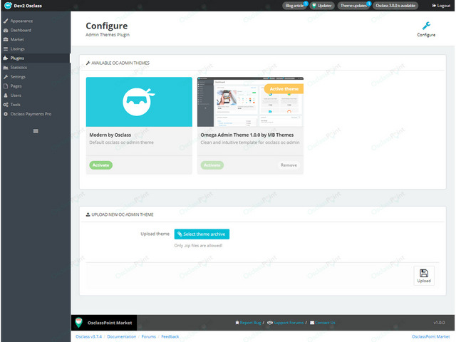 Admin Themes Loader Plugin - SEO, Speed & Admin - Osclass plugins