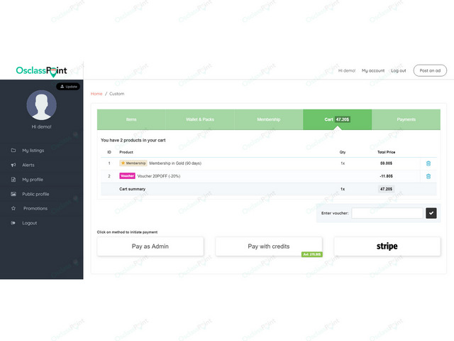 Voucher & Discount Osclass Plugin - Payments & Ecommerce - Osclass plugins