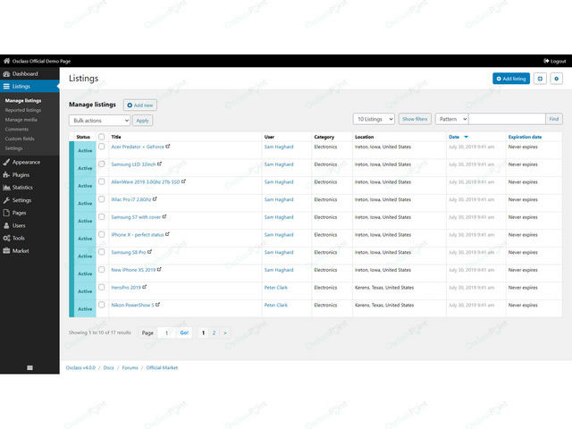 Omega Free Backoffice Osclass Theme - Osclass themes - OsclassPoint.com
