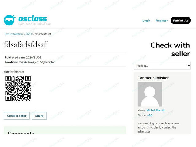 QR Code Osclass Plugin - Design & Interface - Osclass plugins