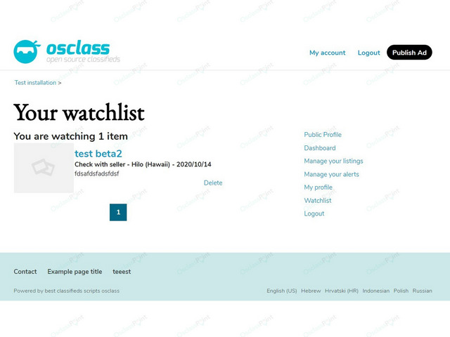 OsclassPoint.com - Watchlist Osclass Plugin