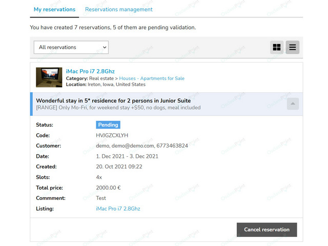Booking & Calendar Osclass Plugin