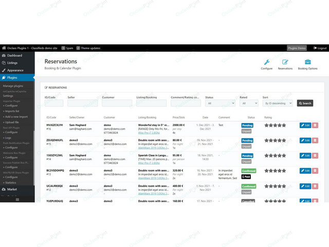 Booking & Calendar Osclass Plugin