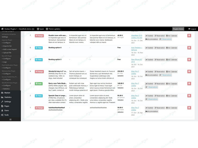 Booking & Calendar Osclass Plugin