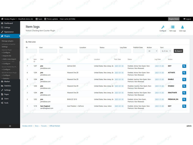 History Logger Osclass Plugin - Security & Anti-Spam - Osclass plugins