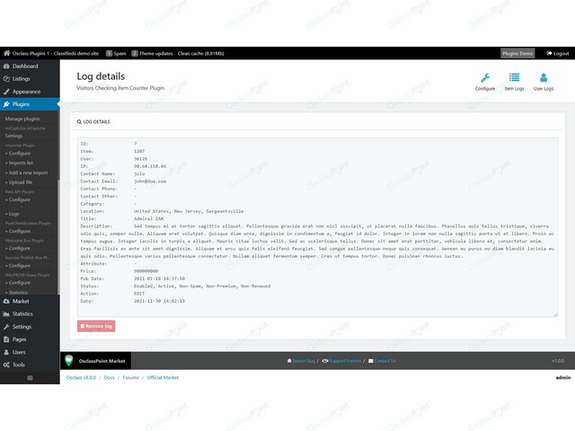 History Logger Osclass Plugin - Osclass plugins - OsclassPoint.com