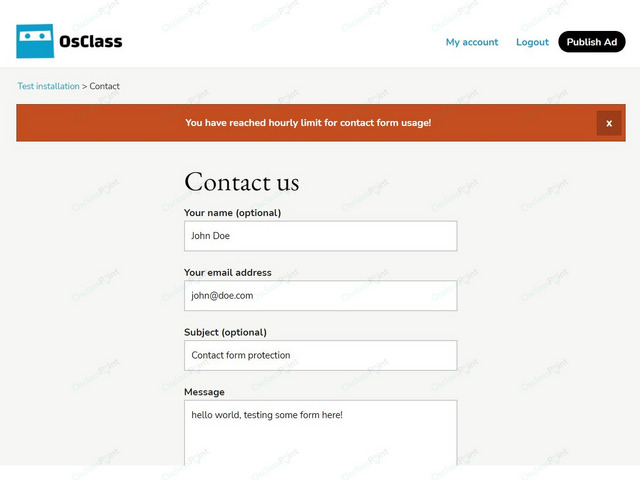 Contact Form Limits Plugin - Security & Anti-Spam - Osclass plugins