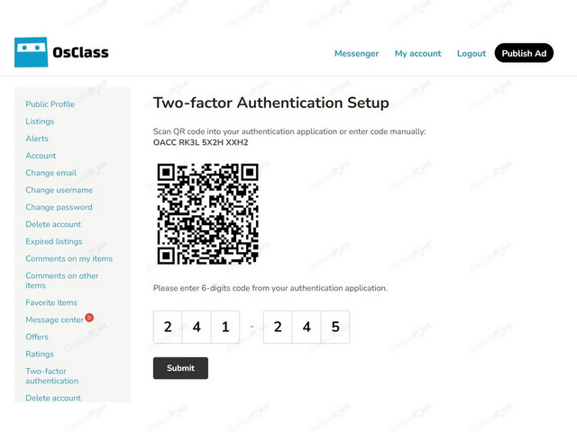 Two-factor Authentication Plugin - Osclass plugins - OsclassPoint.com