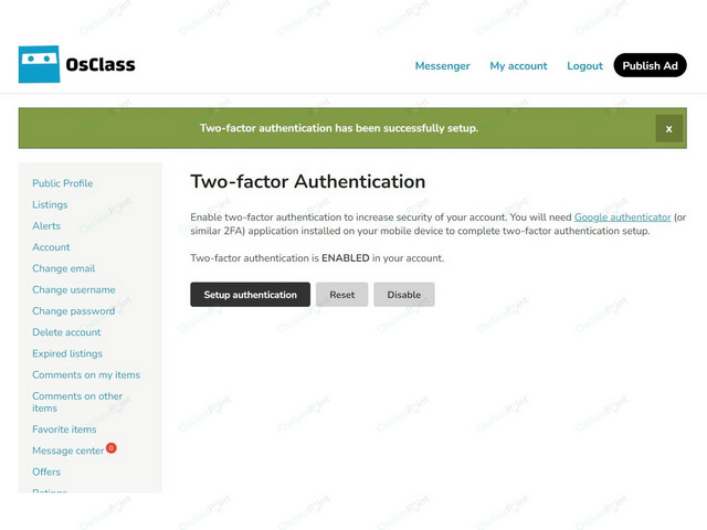 OsclassPoint.com - Two-factor Authentication Plugin