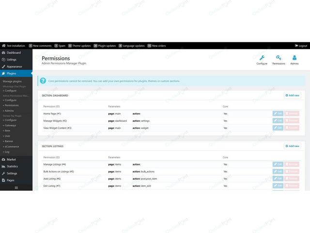 Admin Permissions Manager Plugin - Security & Anti-Spam - Osclass plugins