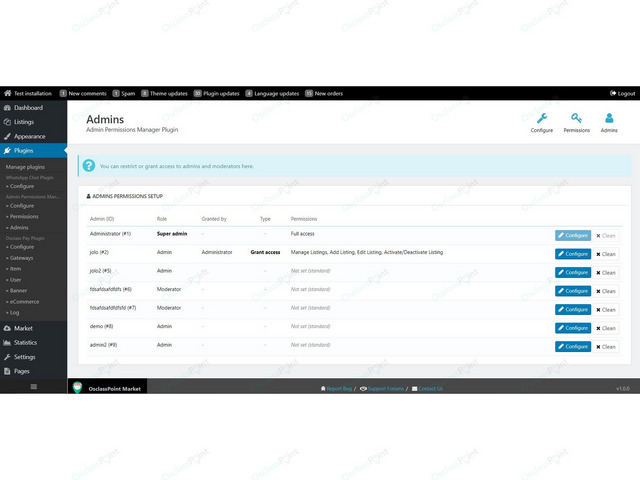 Admin Permissions Manager Plugin - Osclass plugins - OsclassPoint.com