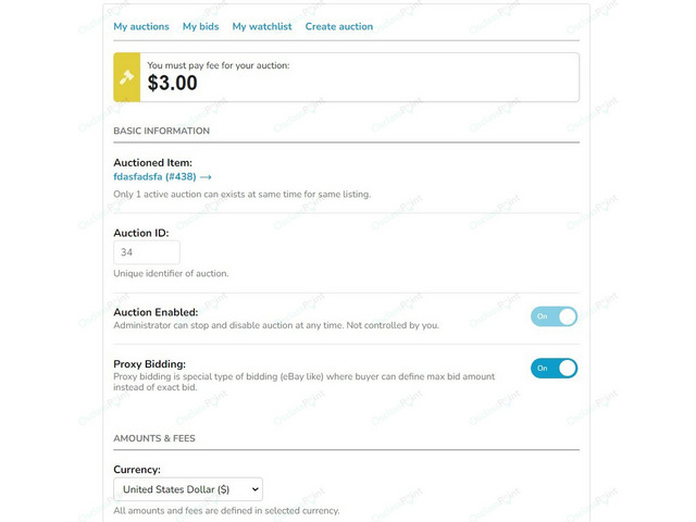 Auctions Osclass Plugin