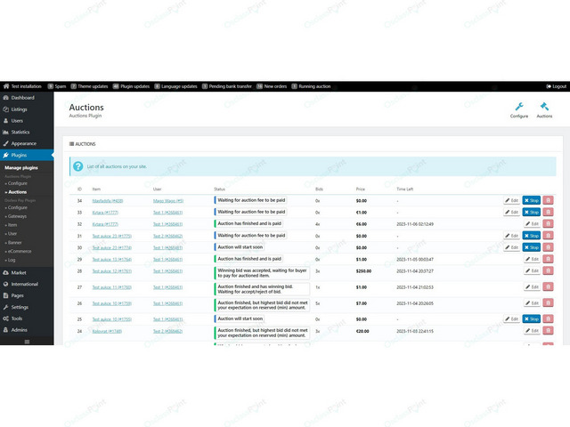 Auctions Osclass Plugin