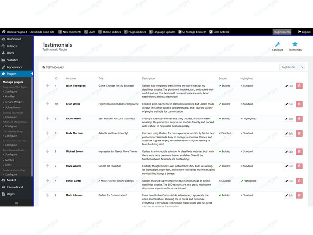 Testimonials Plugin - Osclass plugins - OsclassPoint.com