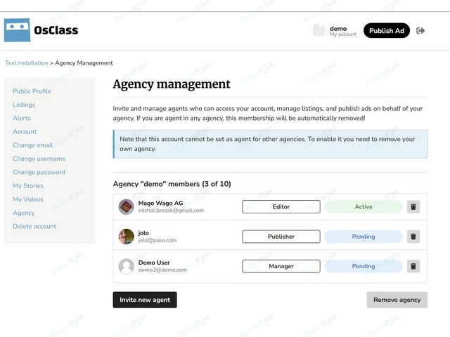 Agency Management Plugin - Login & Social - Osclass plugins