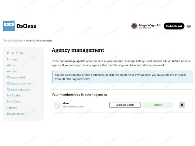 Agency Management Plugin - Osclass plugins - OsclassPoint.com