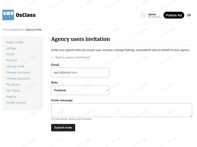 OsclassPoint.com - Agency Management Plugin