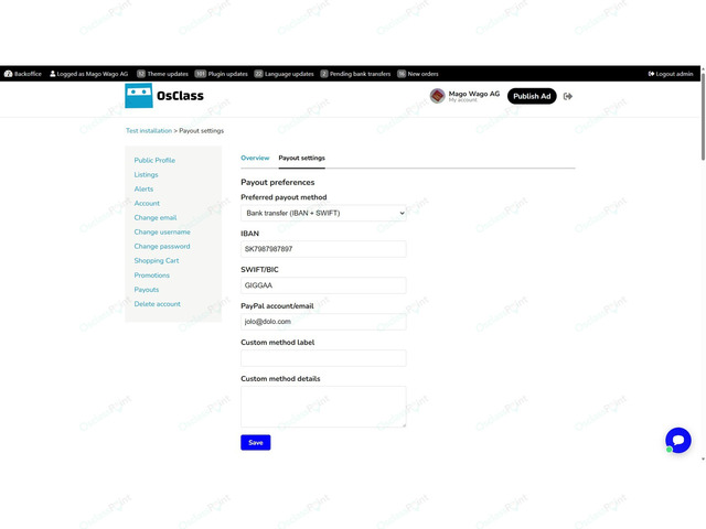 Payouts Plugin for Osclass Pay eCommerce