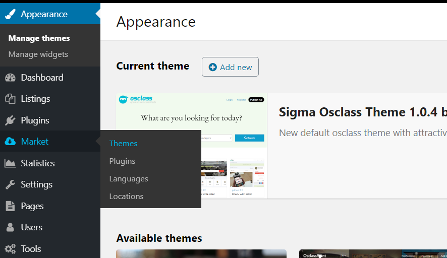 How to Access Osclass Market from Backoffice (API Setup Included) screenshot