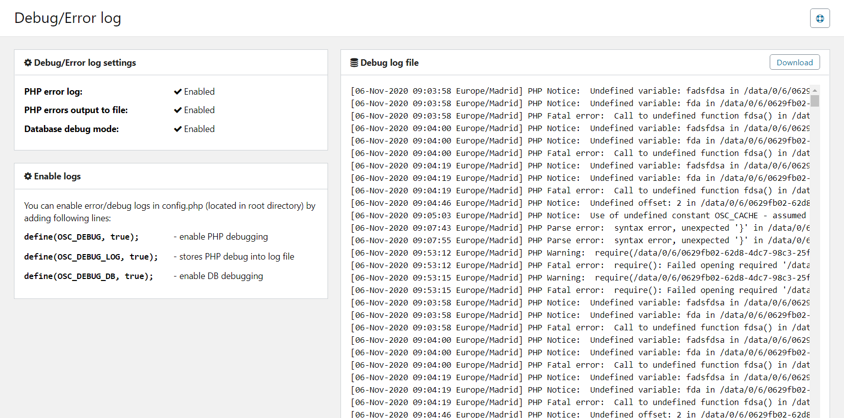 Debug Log Viewer in Osclass Backoffice: Faster Issue Diagnosis screenshot