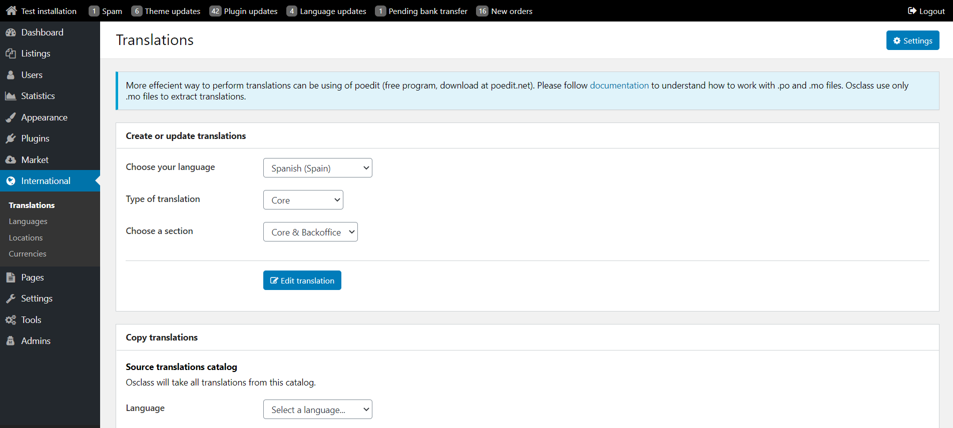 Osclass translation manager