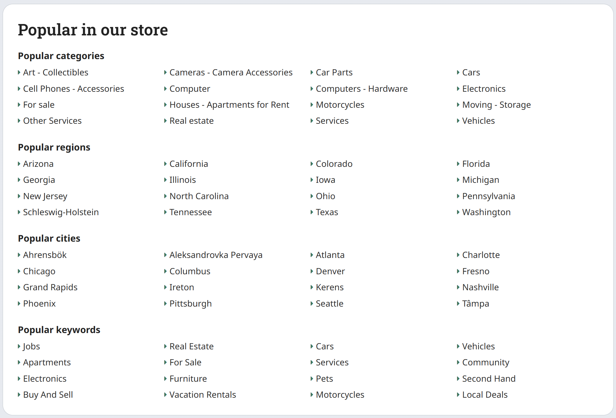 Home page seo links section