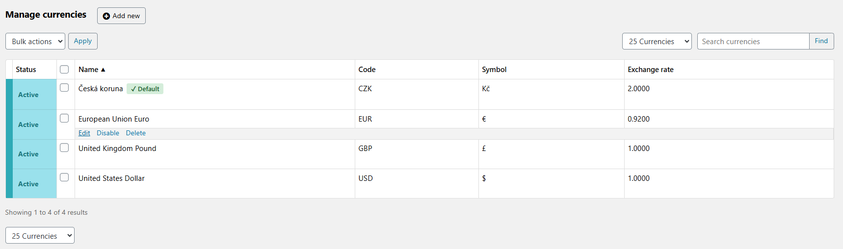 Osclass currencies table with exchange rate column